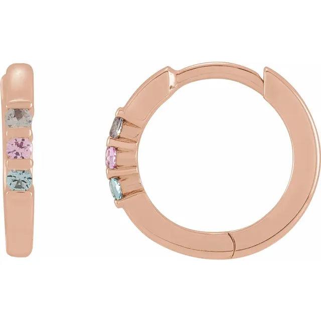 14K Rose Gold Round 3-Stone Family Hoop Earring Mounting