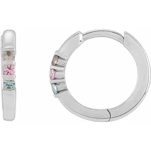 14K White Gold Round 3-Stone Family Hoop Earring Mounting