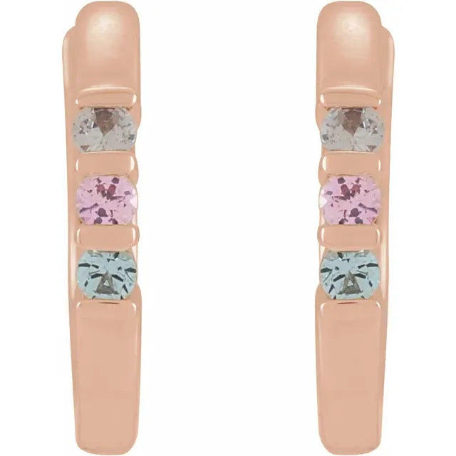 14K Rose Gold Round 3-Stone Family Hoop Earring Mounting
