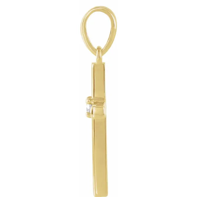 14K Yellow Gold .06 CT Natural Diamond Cross Pendant
