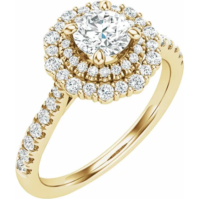 14K Yellow Gold 5.8 mm Round 1/2 CTW Natural Diamond Semi-Set Halo-Style Engagement Ring