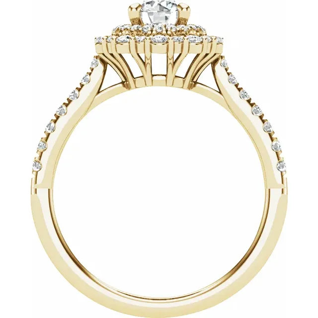 14K Yellow Gold 5.8 mm Round 1/2 CTW Natural Diamond Semi-Set Halo-Style Engagement Ring