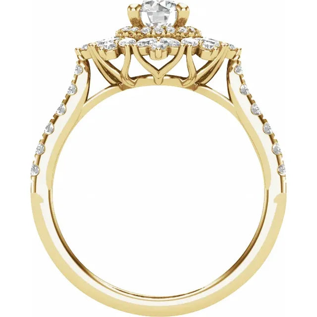 14K Yellow Gold 6.5 mm Round 1 1/4 CTW Natural Diamond Semi-Set Engagement Ring