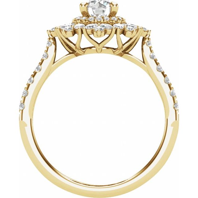 14K Yellow Gold Round 7/8 CTW Natural Diamond Semi-Set Engagement Ring