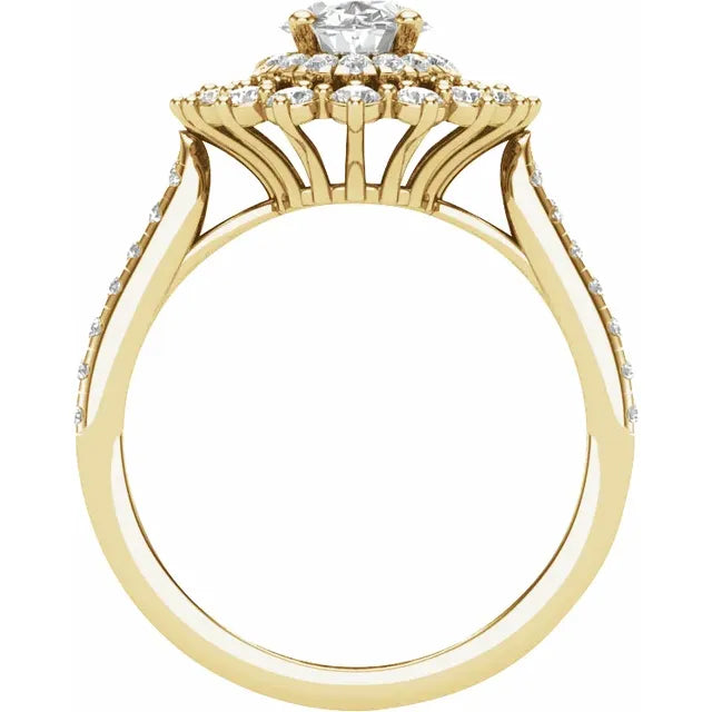 14K Yellow Gold 6x4 mm Oval 1/2 CTW Natural Diamond Semi-Set Halo-Style Engagement Ring