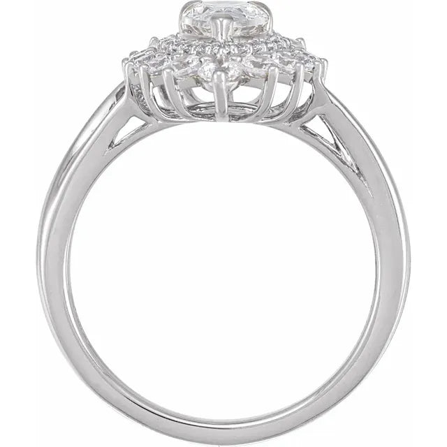 14K White Gold 7x5 mm Pear 5/8 CTW Diamond Semi-Set Engagement Ring