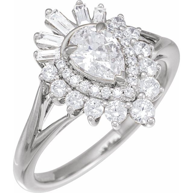 14K White Gold Pear 5/8 CTW Diamond Semi-Set Engagement Ring