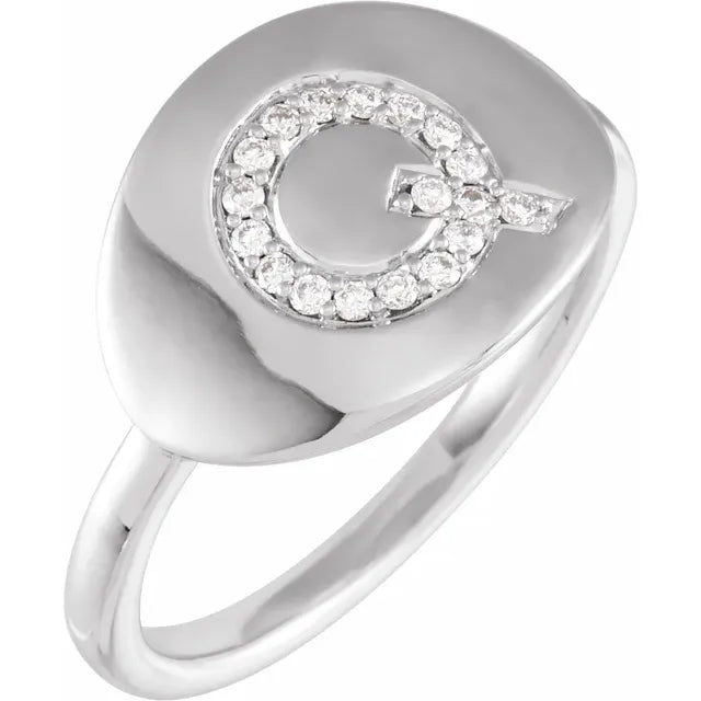14K White Gold 1/10 CTW Natural Diamond Initial Q Ring