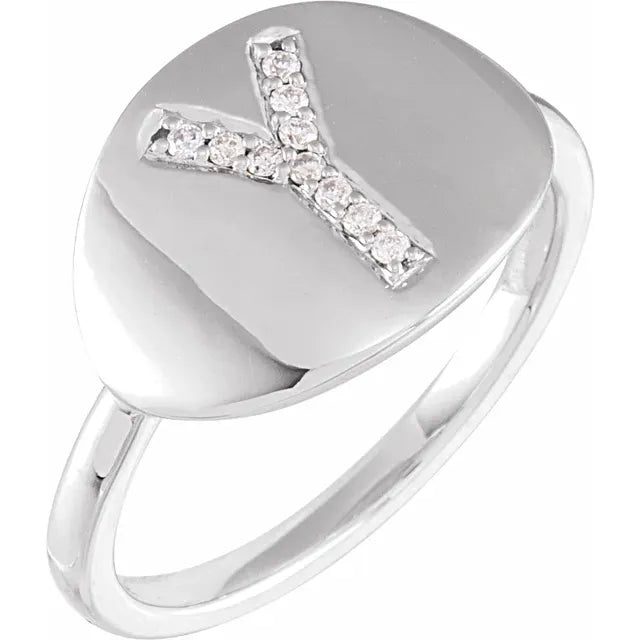 14K White Gold .06 CTW Natural Diamond Initial Y Ring