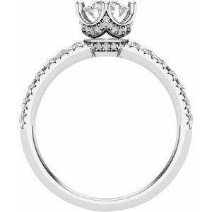 14K White Gold Round 3/8 CTW Natural Diamond Semi-Set Engagement Ring