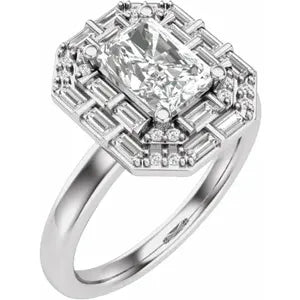 14K White Gold Emerald 3/8 CTW Natural Diamond Semi-Set Engagement Ring