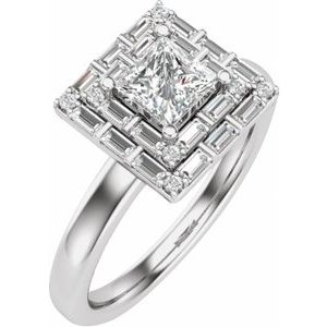 14K White Gold Square 3/8 CTW Natural Diamond Semi-Set Engagement Ring