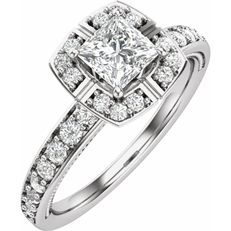 14K White Gold Square 3/4 CTW Natural Diamond Semi-Set Engagement Ring