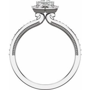 14K White Gold Square 3/4 CTW Natural Diamond Semi-Set Engagement Ring