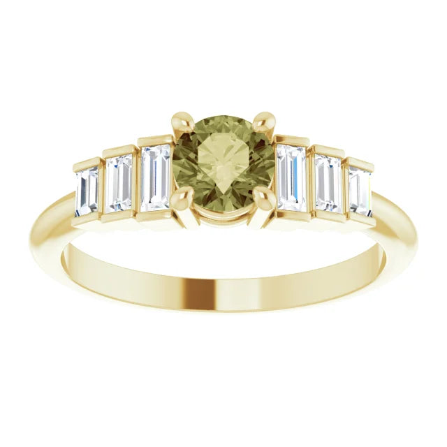 14K Yellow Gold Natural Green Sapphire & 1/3 CTW Natural Diamond Ring