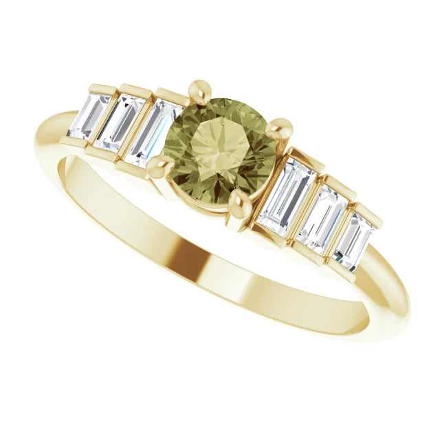 14K Yellow Gold Natural Green Sapphire & 1/3 CTW Natural Diamond Ring
