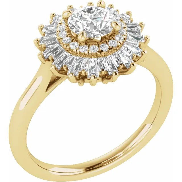 14K Yellow Gold 6.5 mm Round 5/8 CTW Natural Diamond Semi-Set Engagement Ring