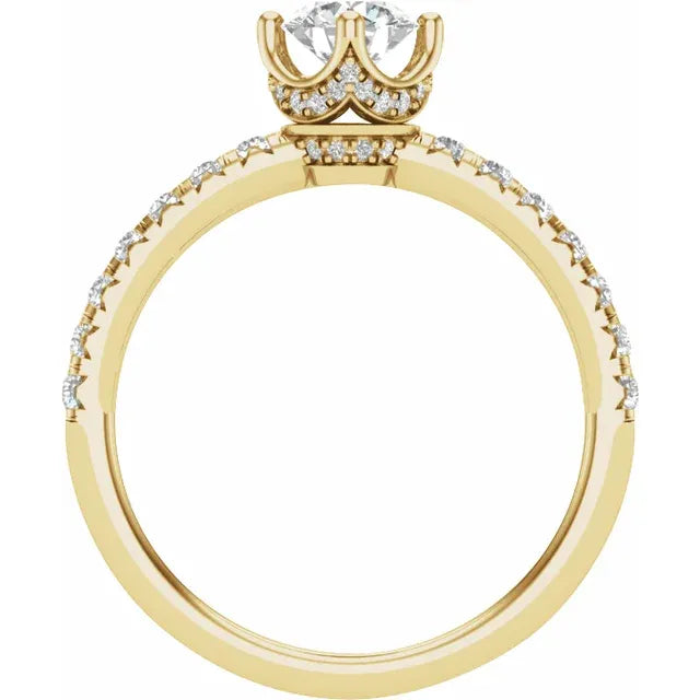 14K Yellow Gold 5.2 mm Round 3/8 CTW Natural Diamond Semi-Set Engagement Ring