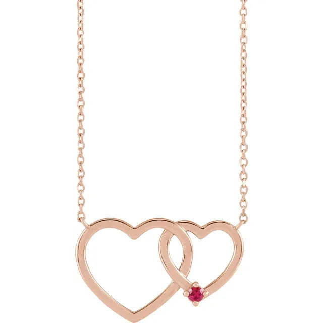 14K Rose Gold Round 1-Stone Interlocking Heart 18" Necklace