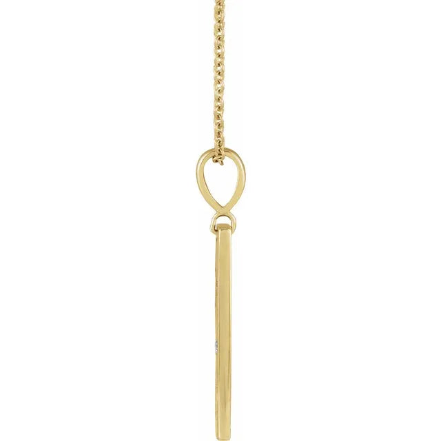 14K Yellow Gold .0075 CT Natural Diamond XO Bar 16-18" Necklace
