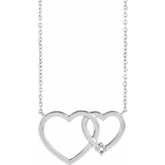 14K White Gold Round 1-Stone Interlocking Heart 18" Necklace