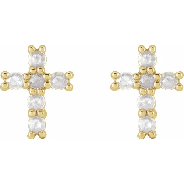 14K Yellow Gold 1/5 CTW Rose-Cut Natural Diamond Cross Earings