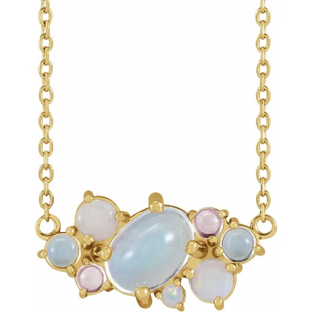 14K Yellow Gold Natural Multi-Gemstone Scattered 16-18" Necklace