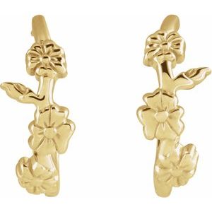 14K Yellow Gold Floral Hoop Earrings