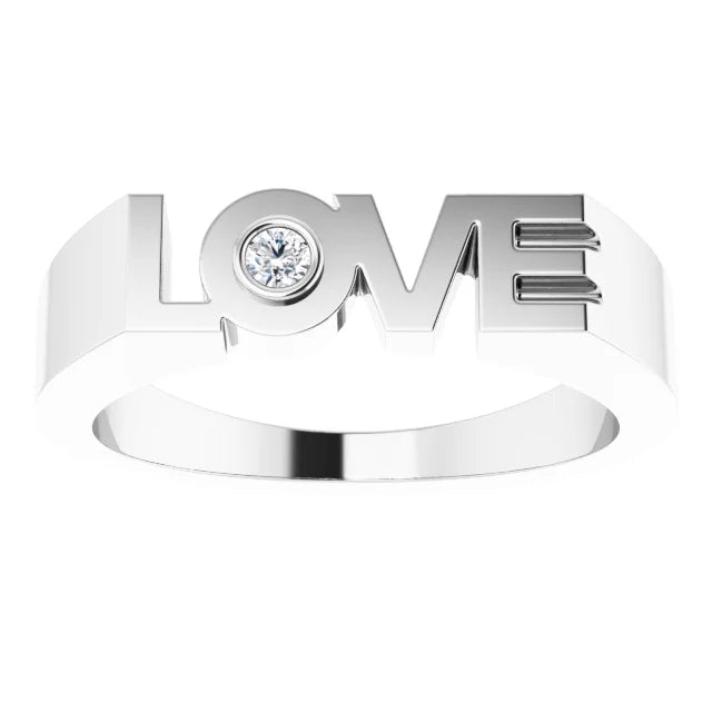 14K White Gold .03 CT Natural Diamond Love Ring
