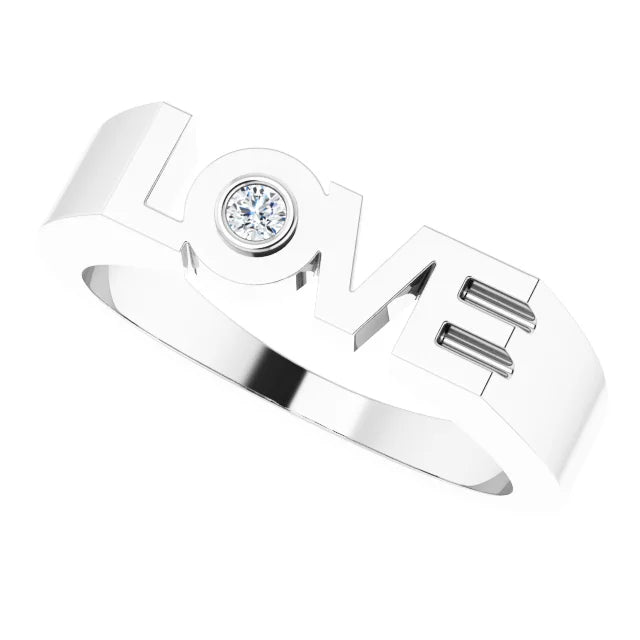 14K White Gold .03 CT Natural Diamond Love Ring