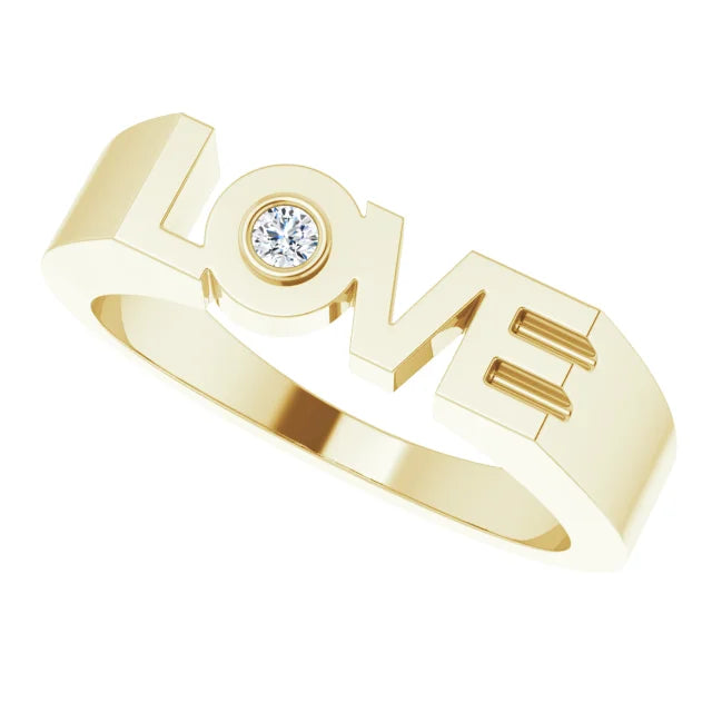 14K Yellow Gold .03 CT Natural Diamond Love Ring
