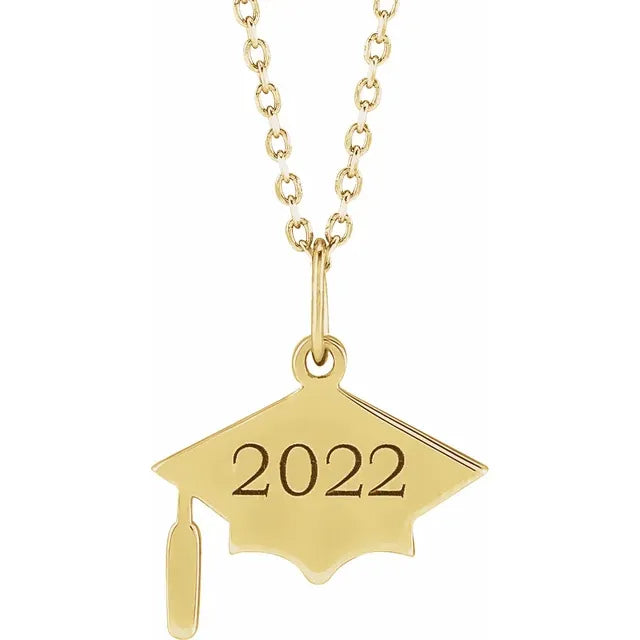 14K Yellow Gold Engravable Graduation Cap 16-18" Necklace