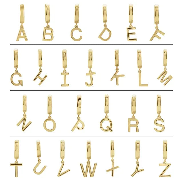 14K Yellow Gold Initial E Hinged Huggie Earring