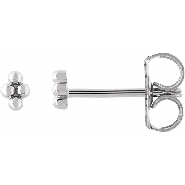14K White Gold Tiny Beaded Earrings