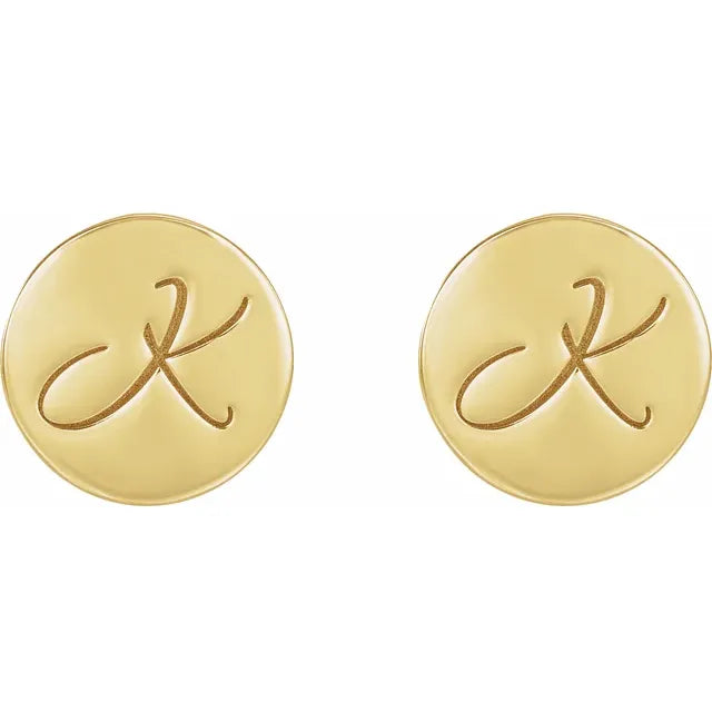 14K Yellow Gold 10 mm Engravable Disc Earrings