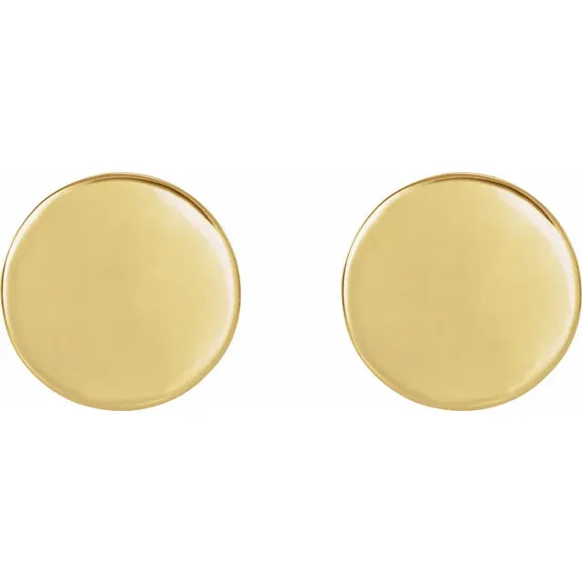 14K Yellow Gold 10 mm Engravable Disc Earrings