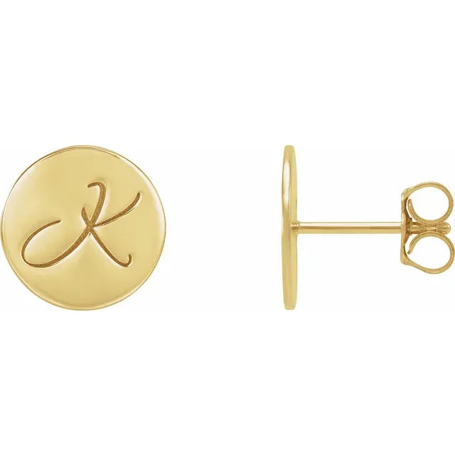 14K Yellow Gold 10 mm Engravable Disc Earrings