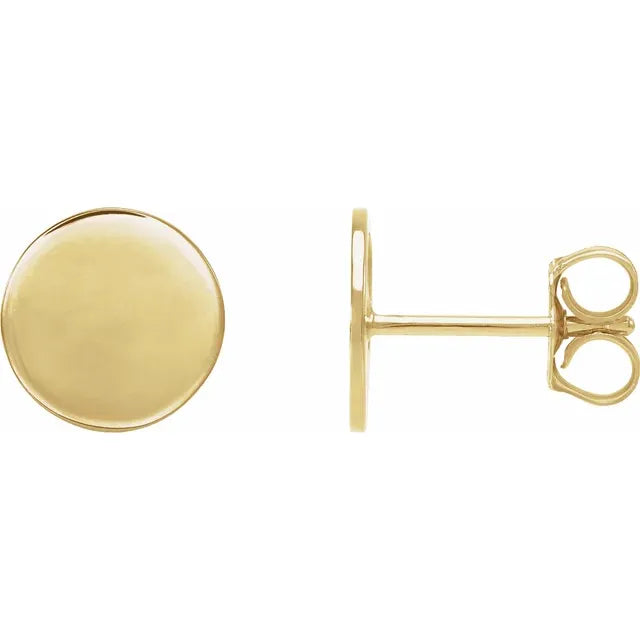 14K Yellow Gold 8 mm Engravable Disc Earrings