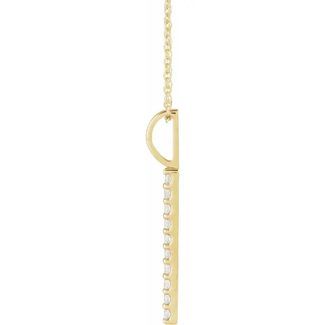 14K Yellow Gold 1/6 CTW Natural Diamond Vertical Bar 16-18" Necklace