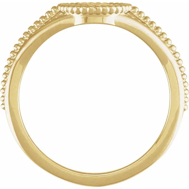 14K Yellow Gold Beaded Cameo Medallion Ring