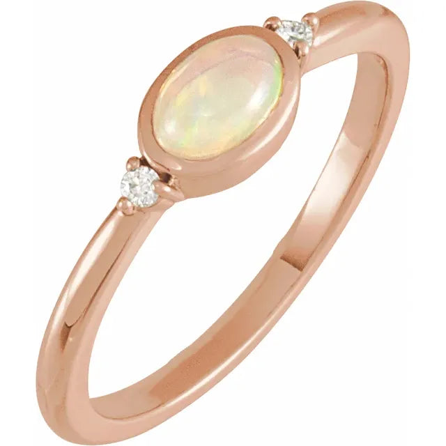 14K Rose Gold Natural White Ethiopian Opal & .03 CTW Natural Diamond Ring