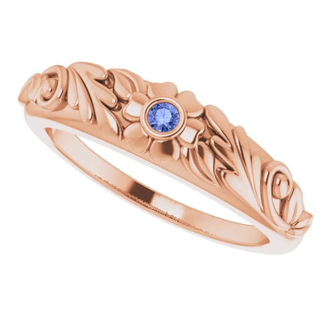 14K Rose Gold Natural Tanzanite Floral Ring
