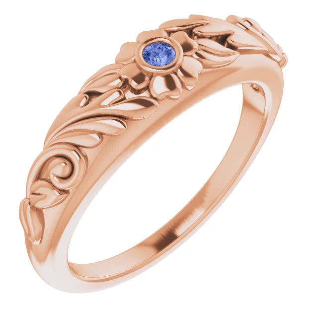 14K Rose Gold Natural Tanzanite Floral Ring