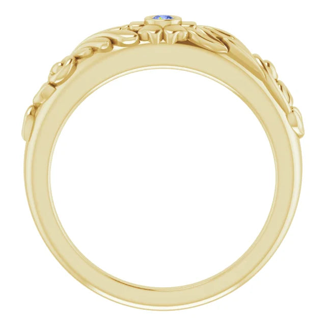 14K Yellow Gold Natural Tanzanite Floral Ring