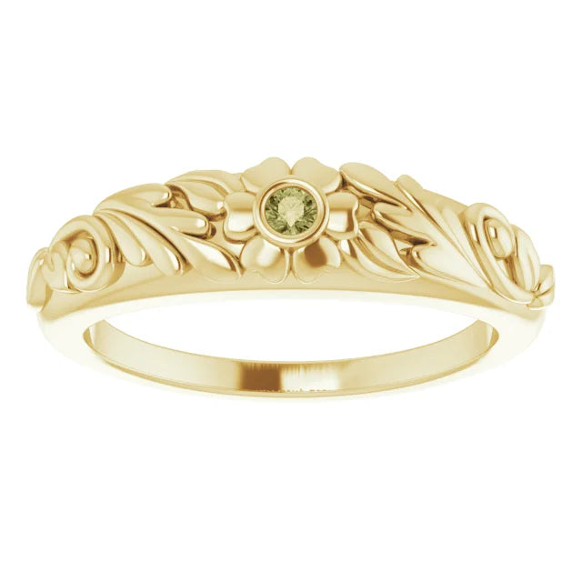 14K Yellow Gold Natural Green Sapphire Floral Ring