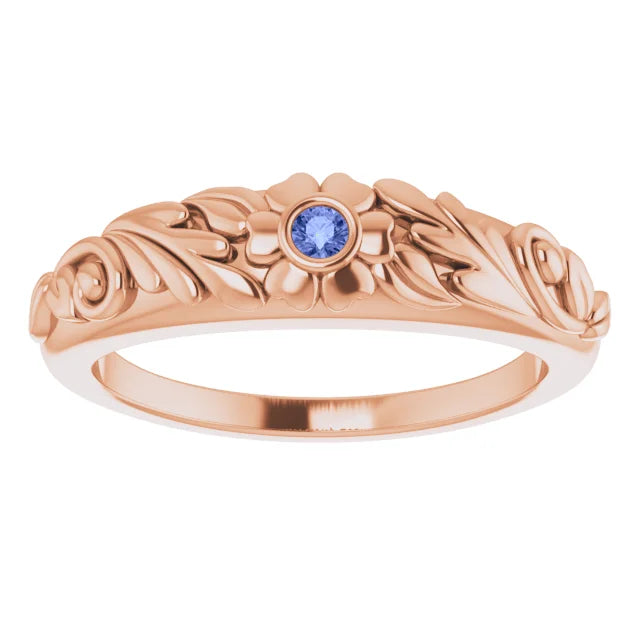 14K Rose Gold Natural Tanzanite Floral Ring