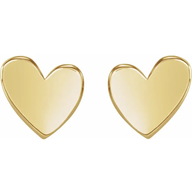 14K Yellow Gold Asymmetrical Heart Threaded Post & Back Earrings