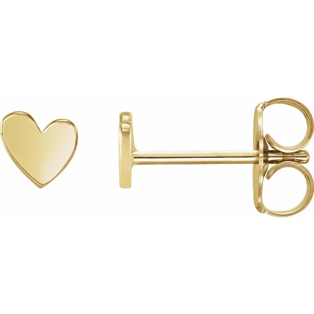 14K Yellow Gold Asymmetrical Heart Friction Post & Back Earrings