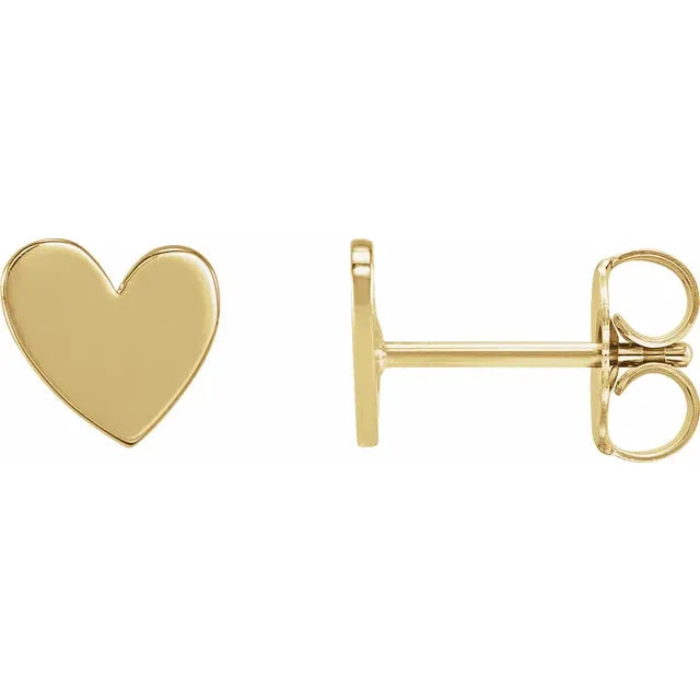14K Yellow Gold Asymmetrical Heart Friction Post & Back Earrings