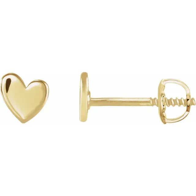 14K Yellow Gold Asymmetrical Heart Threaded Post & Back Earrings